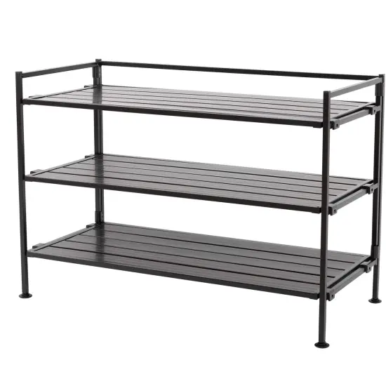 Espresso Brown Metal Shoe Rack with 3 Tiers, Foldable Frame and Stackable Design {1}