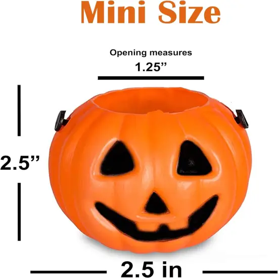 4E&rsquo;s Novelty 24 Pack Mini Pumpkin Trick or Treat Buckets &ndash; Bulk Halloween Candy Holders for Kids, Orange Plastic Jack-O&rsquo;-Lantern Goodie Bag Fillers, Party Favor Toys & Classroom Halloween Giveaways {2}