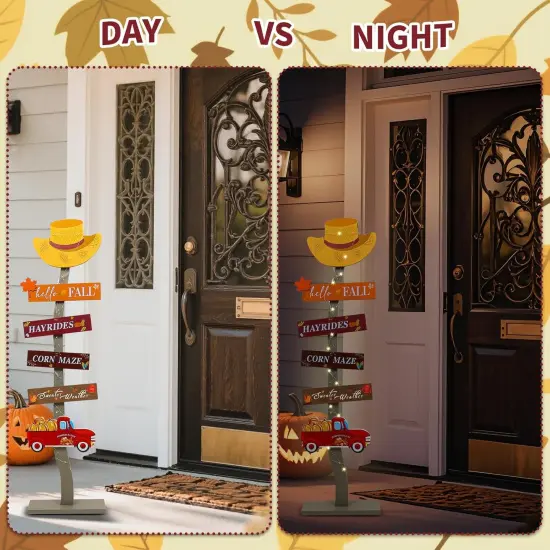 Lighted Hello Fall Wood Porch Sign {3}