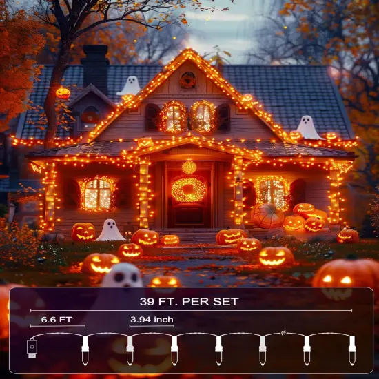 100 LED 39 FT Halloween Decorations Orange Lights Indoor {5}