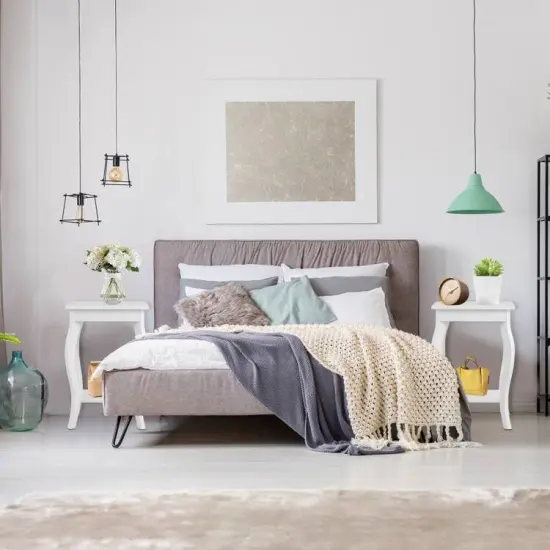 Set of 2 Modern Nightstand Side End Tables with Open Storage Shelf for Bedroom Decor White {5}