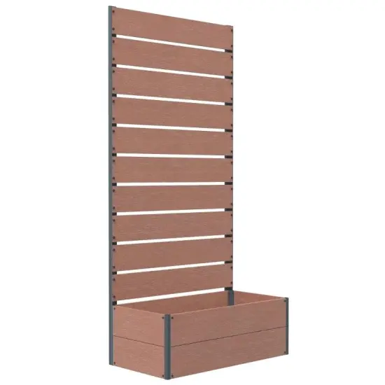 Outdoor Raised Bed Planter with Slatted Fence Trellis in Wood Finish Brown {7}