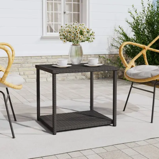 vidaXL Side Table Black 21.7"x17.7"x19.3" Poly Rattan {1}