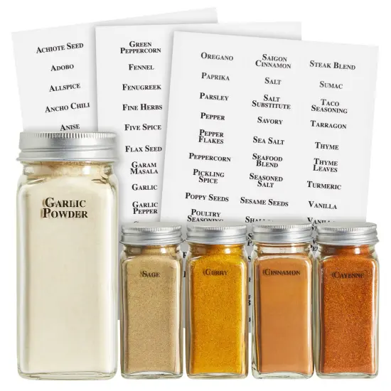 Talented Kitchen 125-Pack Spice Labels Stickers, Clear Spice Jar Labels Preprinted for Seasoning Herbs, Kitchen Spice Rack Organization, Water Resistant (Black) {1}