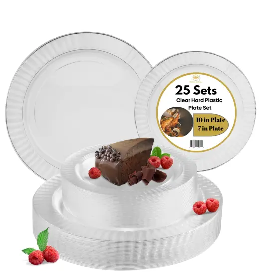 Clear Hard Plastic Disposable Plates 10" Dinner and 7" Salad Plate (25 Sets) {1}