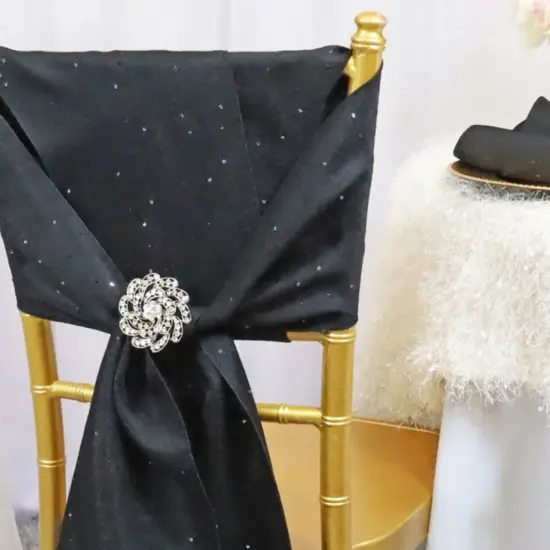 10 Pieces Black Sequin Paillette Poly Flax Burlap Chair Sashes 8"x108" Rustic Glam Event Decor {4}