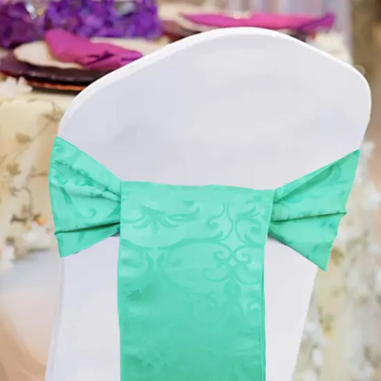 10 Pieces Tiff Blue or Aqua Blue Damask Chair Sashes 7.5"x108" Jacquard Polyester Versailles Design {3}