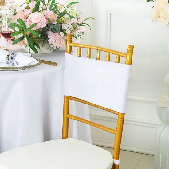 10 Pieces Sparkling White Sequin Stretch Spandex Chair Bands 7 x 13 Inches {2}