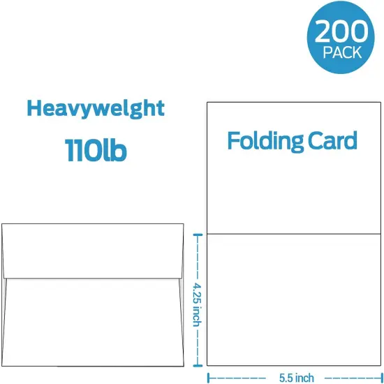 Blank White Cards and Envelopes 200 Pack - 4.25" x 5.5" Heavyweight Folded Cardstock and A2 Envelopes for DIY Greeting Cards Wedding Birthday Invitations Baby Shower Thank You Cards and More {2}