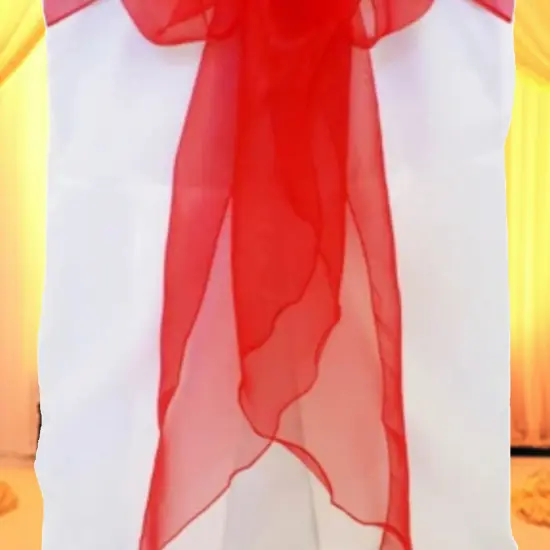 10 Pieces Red Organza Fabric Chair Wraps, 12"x116" Sophisticated Angled Design {5}