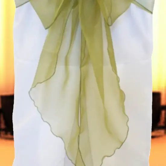 10 Pieces Moss Green or Olive Green Angle End Organza Chair Sashes, 12"x116" Elegant Event Wraps {5}