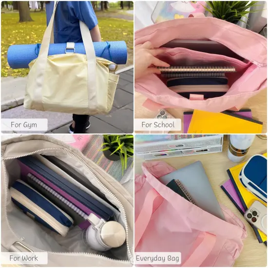 Wrapables Sporty Yoga Tote Bag, Gym, Work, Overnight and Travel Bag, Cream {4}