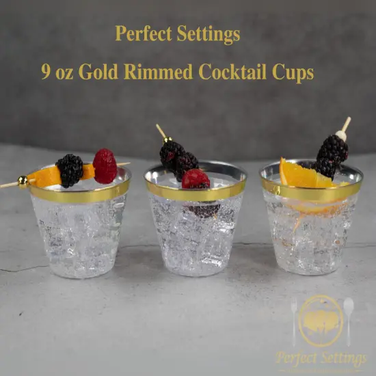 110 Pack 9 oz Gold 1 Line Clear Plastic Disposable Cups {3}