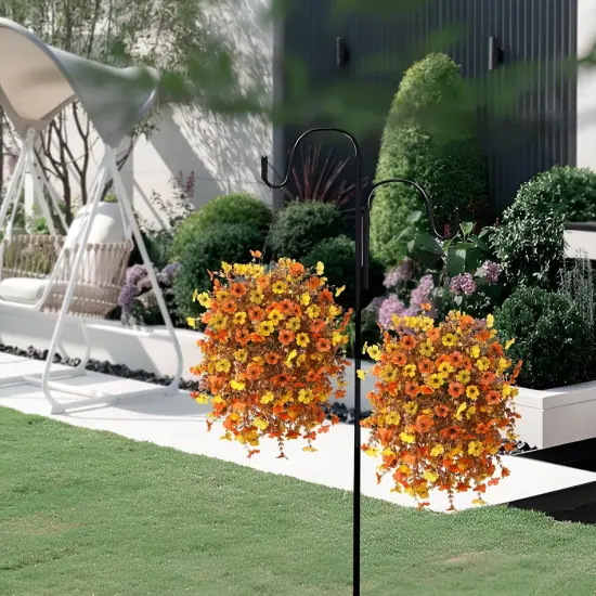 Artificial Faux Hanging Plants Flowers Basket for Outdoor Spring Decoration,Fake Silk Orange Mums planters UV Resistant Look Real for Home Porch Patio Balcony Yard Outside Summer Decor (Orange Yellow) {4}