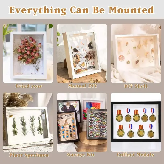 8x10 White Wooden Shadow Box Frame Memory Box, MDF Wood with Tempered Glass, 1.8 inch Depth Display Box for Collages Collections Mementos Awards Medals Photos (White) {2}