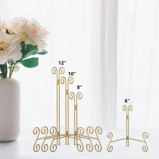 Gold Plate Stand, 6 Inch Decorative Plate Holder for Displaying Platters, Heavy-Duty Metal Easel Stand for Picture, Photo Frame, Plates, Books and Round Objects {6}