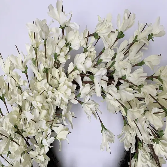 White Cream Forsythia Wreath 24 Inch Spring Front Door Blossom Cluster Flower {4}