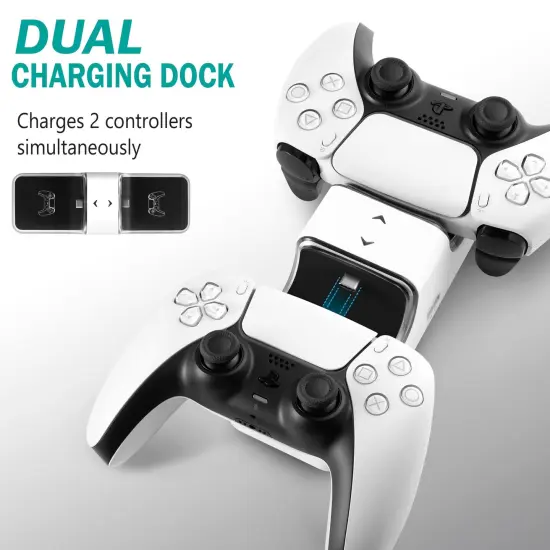 Controller Charger Compatible with PS5 &ndash; Dual Charging Station Dock with LED Indicator Light, Intended for PlayStation 5 Controller Accessories (White) {3}