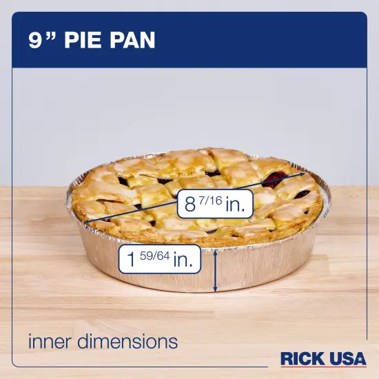RICK USA: 9" Pie Pan - 25 Pack - Disposable Aluminum Foil, Multi-Purpose Baking & Cooking, Durable, Grill-Oven-Freezer-Dishwasher Safe, Recyclable {4}