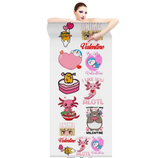 Anime Valentine DTF Transfer 22x60 - Direct-to-Film Gang Sheet, Ready-to-Press Anime Valentine Design for Shirts, Hoodies, and More {1}