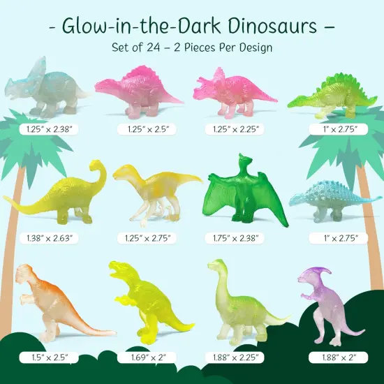 Wrapables Mini Plastic Dinosaur Figurines, Miniature Dino Figures for Cake Toppers, Birthday Party Favors, Stocking Stuffers, Easter Egg Fillers (Set of 24), Luminous {2}