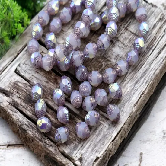 *15* 6x8mm Purple AB Washed Thistle Oval Cathedral Beads {2}
