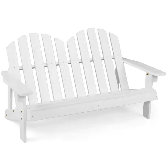 Costway 2 Person Adirondack Chair Kid Solid Wood Loveseat Backrest Arm Rest Patio Coffee/White/Gray {8}