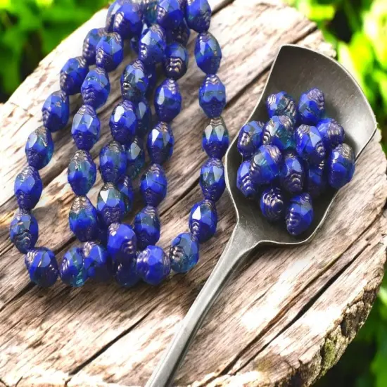 *15* 6x8mm Bronze Washed Blended Aqua Sapphire Oval Cathedral Beads {2}