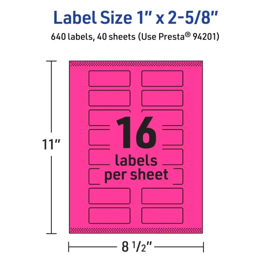 Avery Neon Magenta Paper Labels, 1" x 2-5/8" Rectangle {5}