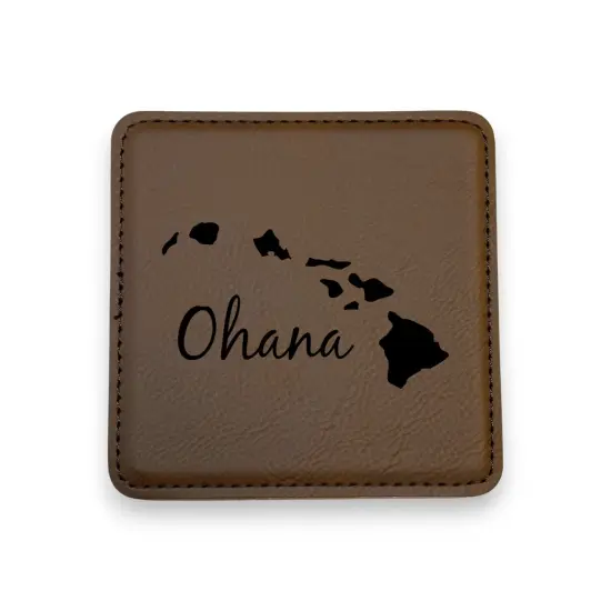 Coaster - Ohana (Family) Hawaii - SET OF 2 - Leather or Stitched Cork Black/Silver {2}