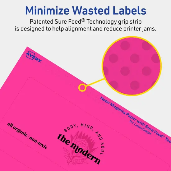 Avery Neon Magenta Paper Labels, 2.5" x 7" Rectangle {4}