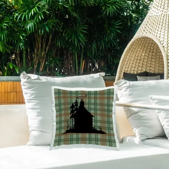 Green Plaid Cabin Design by Jacki Frerichs Outdoor Printed Pillow  {2}