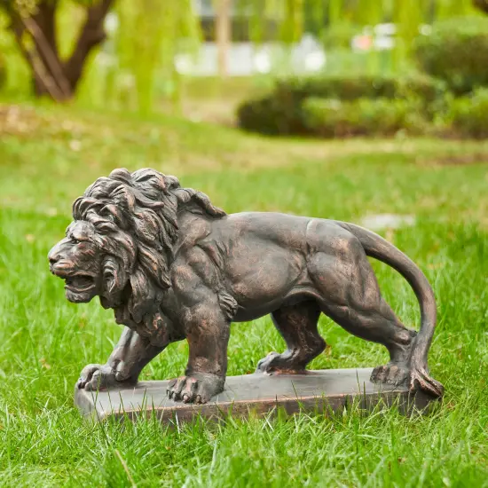 Set of 2 24.5"L MGO Bronze/Black Walking Lion Garden Statue 2pcs-24.5"L Bronze {9}