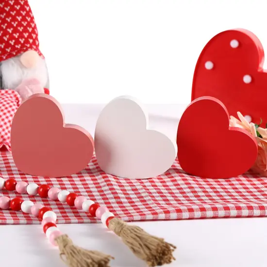 FestalMart Valentines Day Decorations -6pcs Wooden Heart Decorations Sign - Classic White Pink Red Valentines Decorations for Home Shelf Mantel Fireplace Table Windowsill Party Decor {2}