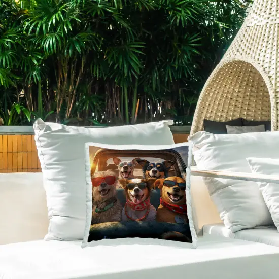 Dogs in Pickup Truck Design by Jim Baldwin Outdoor Printed Pillow  {2}