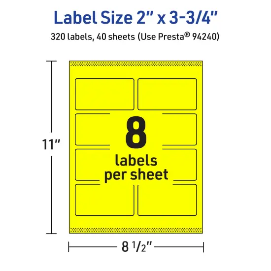 Avery Neon Yellow Paper Labels, 2" x 3.75" Rectangle {5}