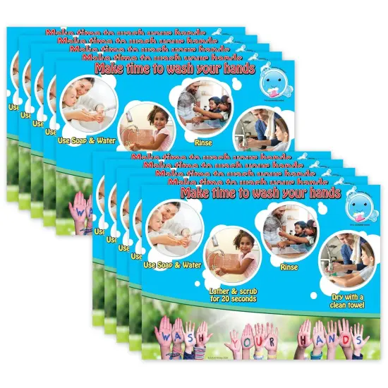 Smart Poly&reg; PosterMat Pals&trade; Space Savers, 13" x 9-1/2", Time To Wash Hands, Pack of 10 {1}