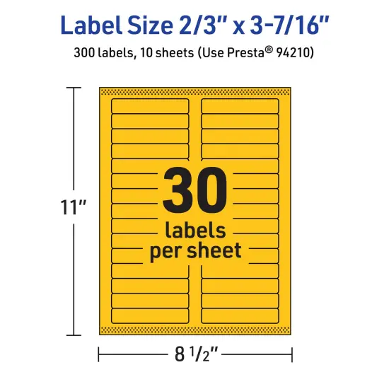 Avery Bright Yellow Paper Labels, 2/3" x 3-7/16" Rectangle {5}