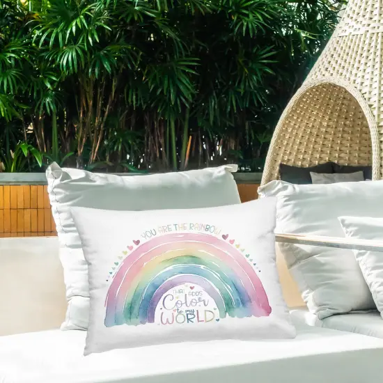 Inspirational Pastel Rainbow Design by Amanda Greenwood Outdoor Printed Pillow  {2}