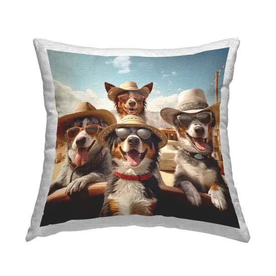 Dogs in Cowboy Hats Design by Jim Baldwin Outdoor Printed Pillow  {1}