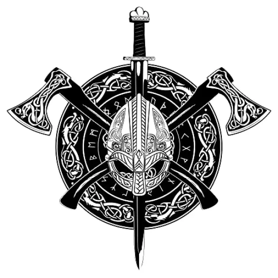 Viking Shield and Weapons Edible Cake topper fits 1/4 sheet cake or larger {1}