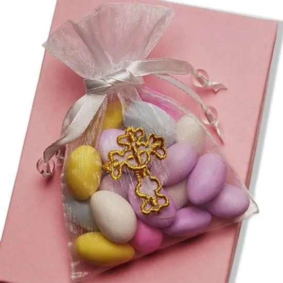 Golden Cross Embroidered Organza Bags 3 1/4'' x 4 3/4'' Gifts {6}