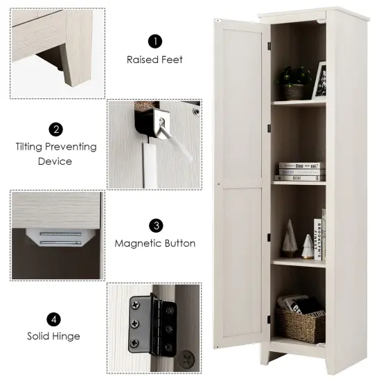 Costway Linen Tower Bathroom Storage Cabinet Tall Slim Side Organizer w/ Shelf White\ Black\Walnut {6}