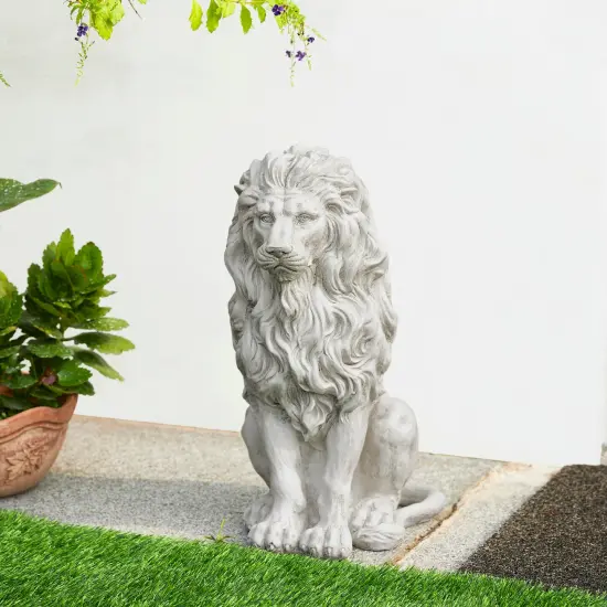 Set of 2 20.75"H/27.75"H MGO White Guardian Sitting Lion Statue 2pcs -27.75"H White {10}