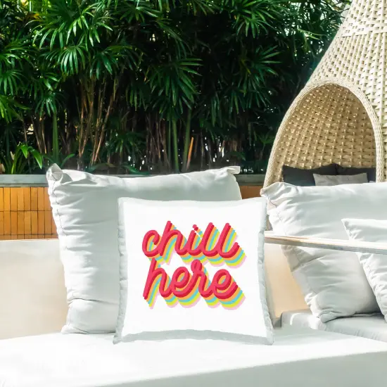 Chill Here Striped Cursive Design by Lil' Rue Outdoor Printed Pillow  {2}
