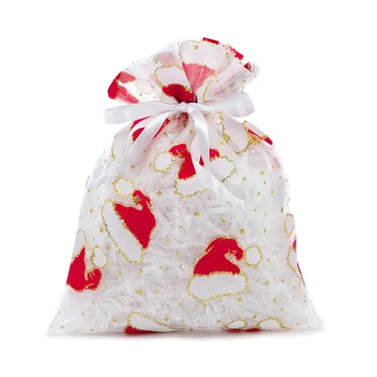 White Santa Hat Gift Bags Holiday Themed 4&rdquo; x 6&rdquo; Pouches {2}
