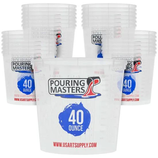 40 Ounce (1200ml) Graduated Plastic Mixing Cups (Box of 24) - Paint Mixing Cups for Epoxy Resin, Art, Kitchen, Baking - Measurements in OZ and ML, 4 Different Measuring Ratios 1:1 {1}