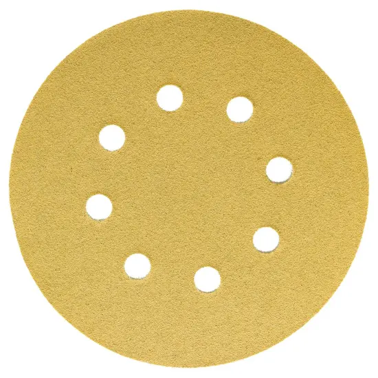 100 Grit - 5" Gold DA Sanding Discs - 8-Hole Pattern Hook and Loop - Box of 50 {2}