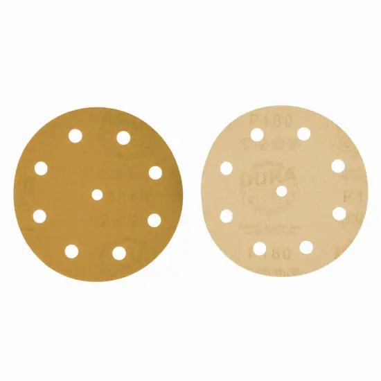 180 Grit - 5" Gold DA Sanding Discs - 9-Hole Pattern Hook and Loop - Box of 50 {2}