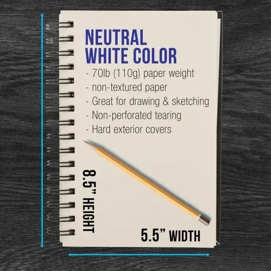 5.5" x 8.5" Premium Hardbound Sketch Book, 2 Pack, 80 Sheets Each, 70 lb (110gsm) - Hardcover Spiral Bound Artist Field, Small Sketch Pad, Acid-Free Drawing Pad - Adults, Students {3}